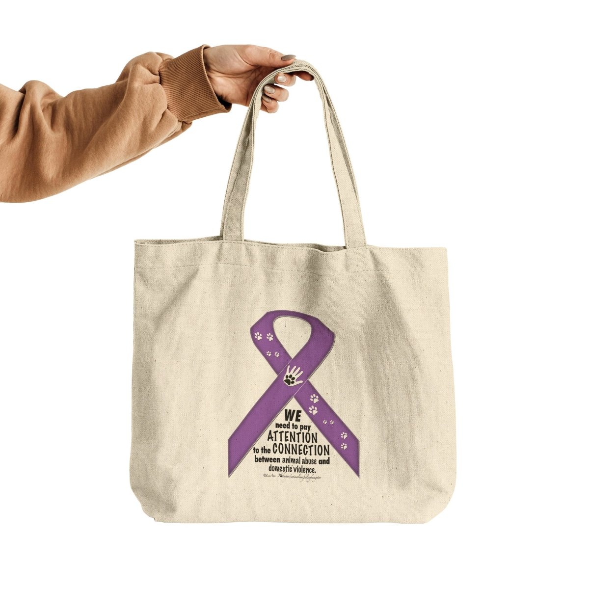 Animal Advocacy Purple Ribbon Rounded Canvas Tote Bag - BluSparkle