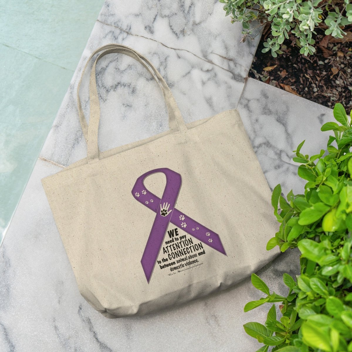 Animal Advocacy Purple Ribbon Rounded Canvas Tote Bag - BluSparkle