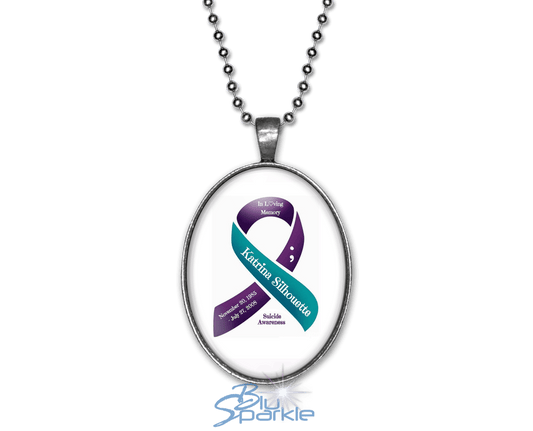 Awareness Ribbon - Personalized Oval Pendants - BluSparkle