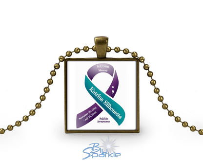 Awareness Ribbon - Personalized Square Pendants - BluSparkle