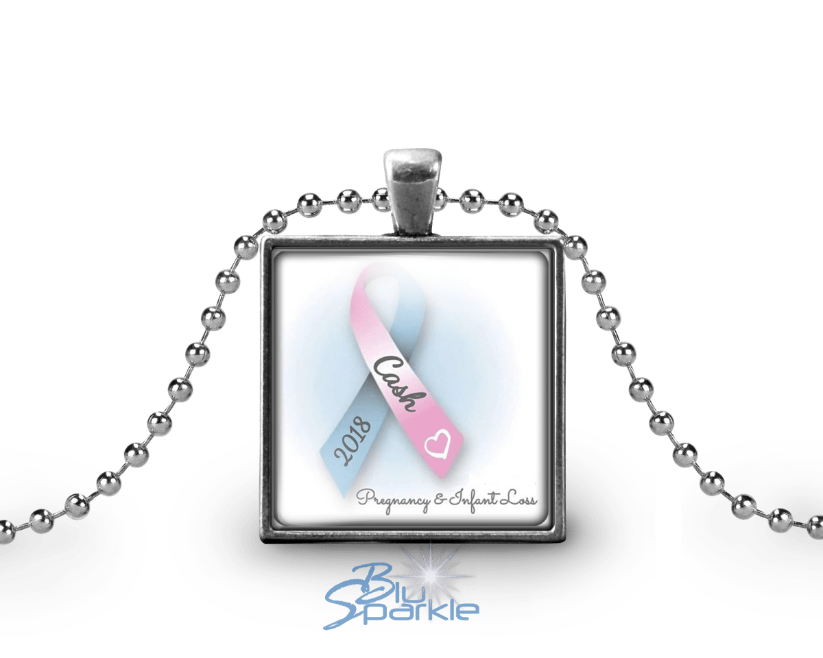 Awareness Ribbon - Personalized Square Pendants - BluSparkle