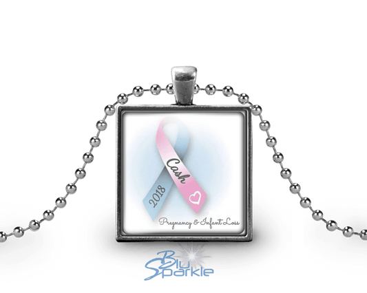 Awareness Ribbon - Personalized Square Pendants - BluSparkle