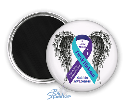 Awareness Ribbon with Wings - Personalized Magnets - BluSparkle