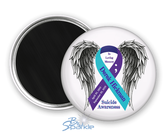 Awareness Ribbon with Wings - Personalized Magnets - BluSparkle