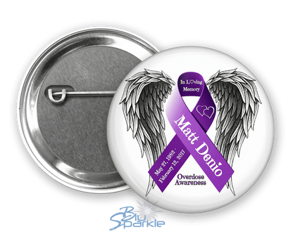 Awareness Ribbon with Wings - Personalized Pinback Button - BluSparkle