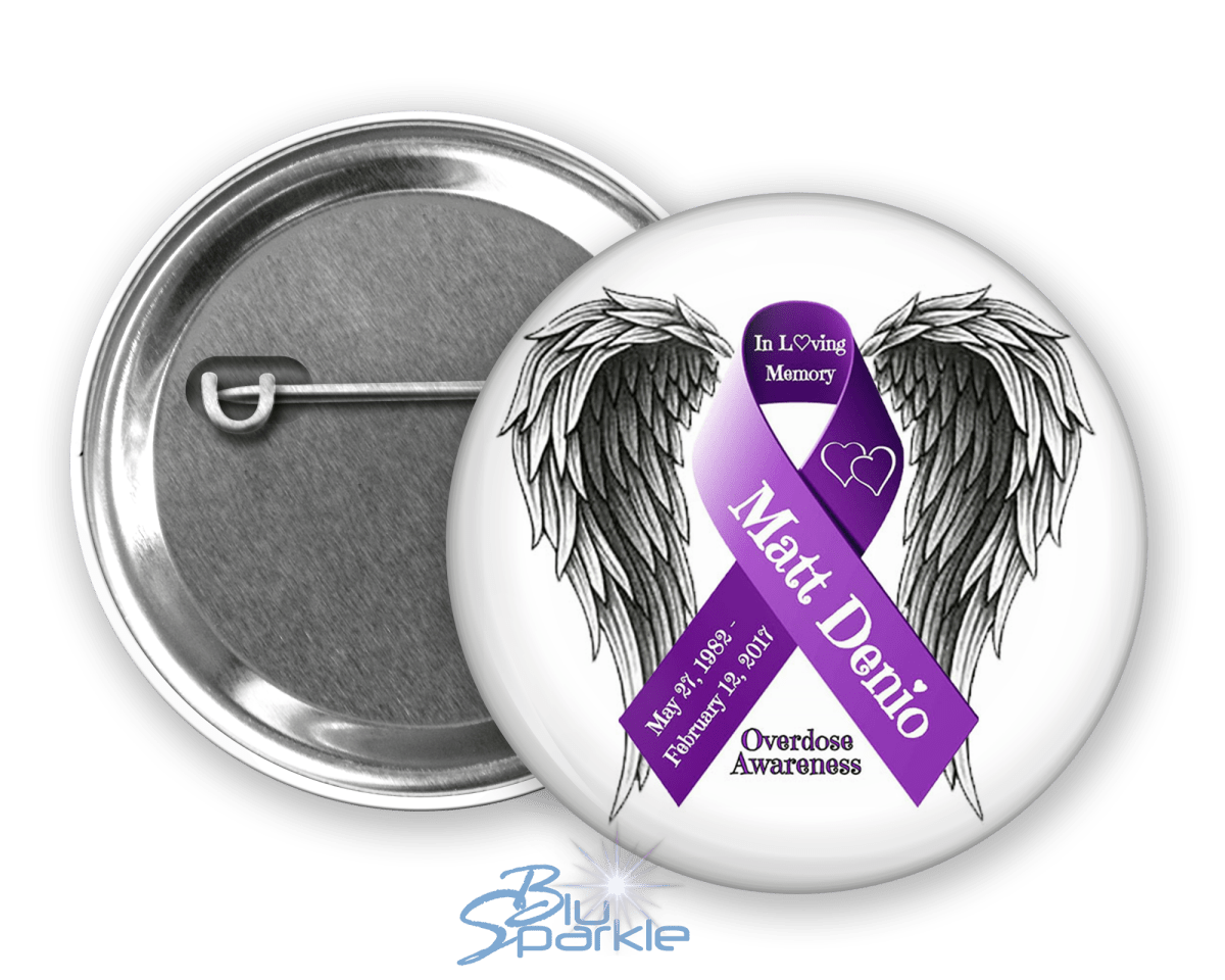 Awareness Ribbon with Wings - Personalized Pinback Button - BluSparkle