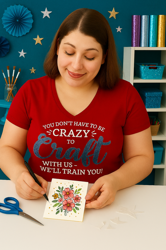 You Don't Have to Be Crazy to Craft with Us, We'll Train You V-Neck Tee
