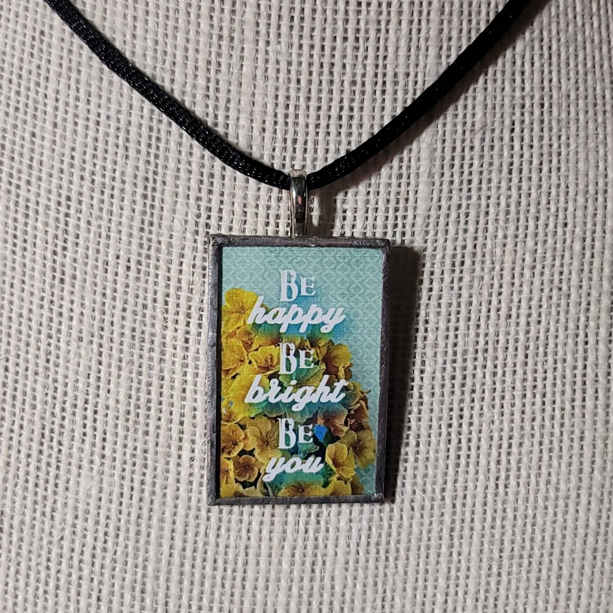 Be Happy, Be Bright, Be You Handmade Stained - Glass Pendant - BluSparkle