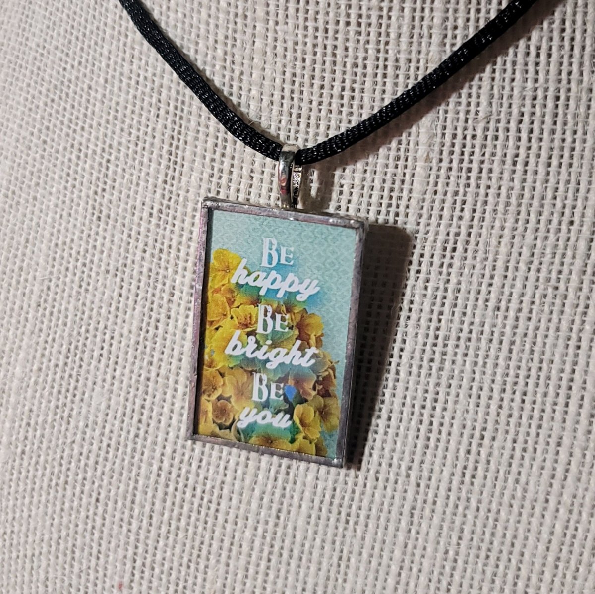 Be Happy, Be Bright, Be You Handmade Stained - Glass Pendant - BluSparkle