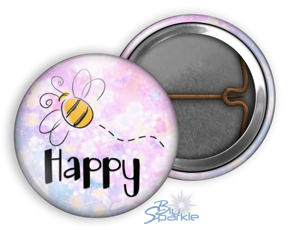 Bee Happy - Pinback Buttons - BluSparkle