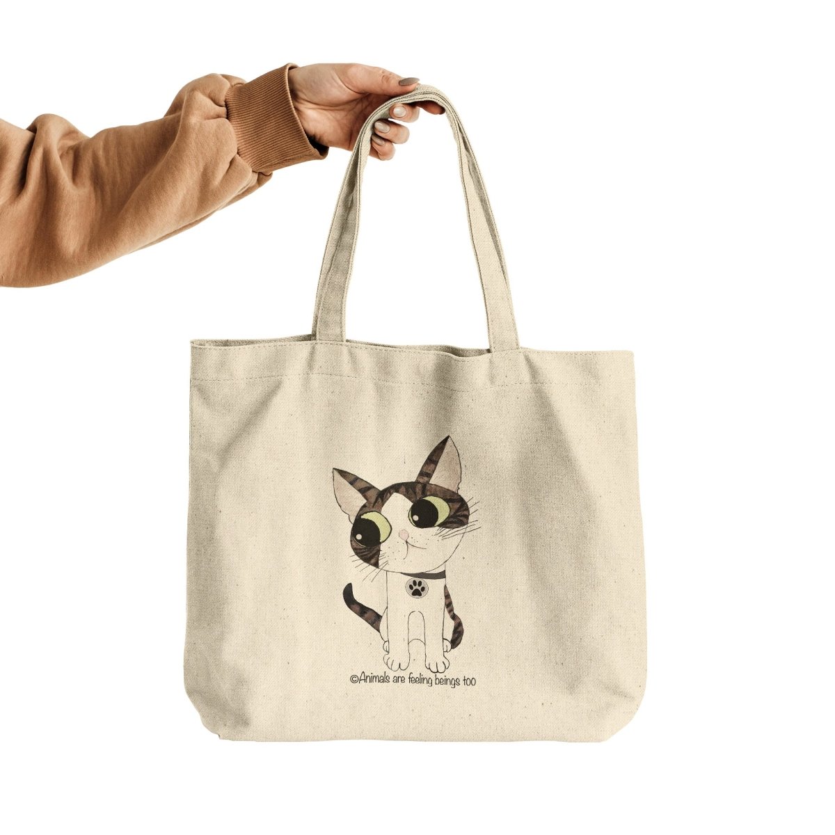 Cat Wagging Tail Rounded Canvas Tote Bag - BluSparkle