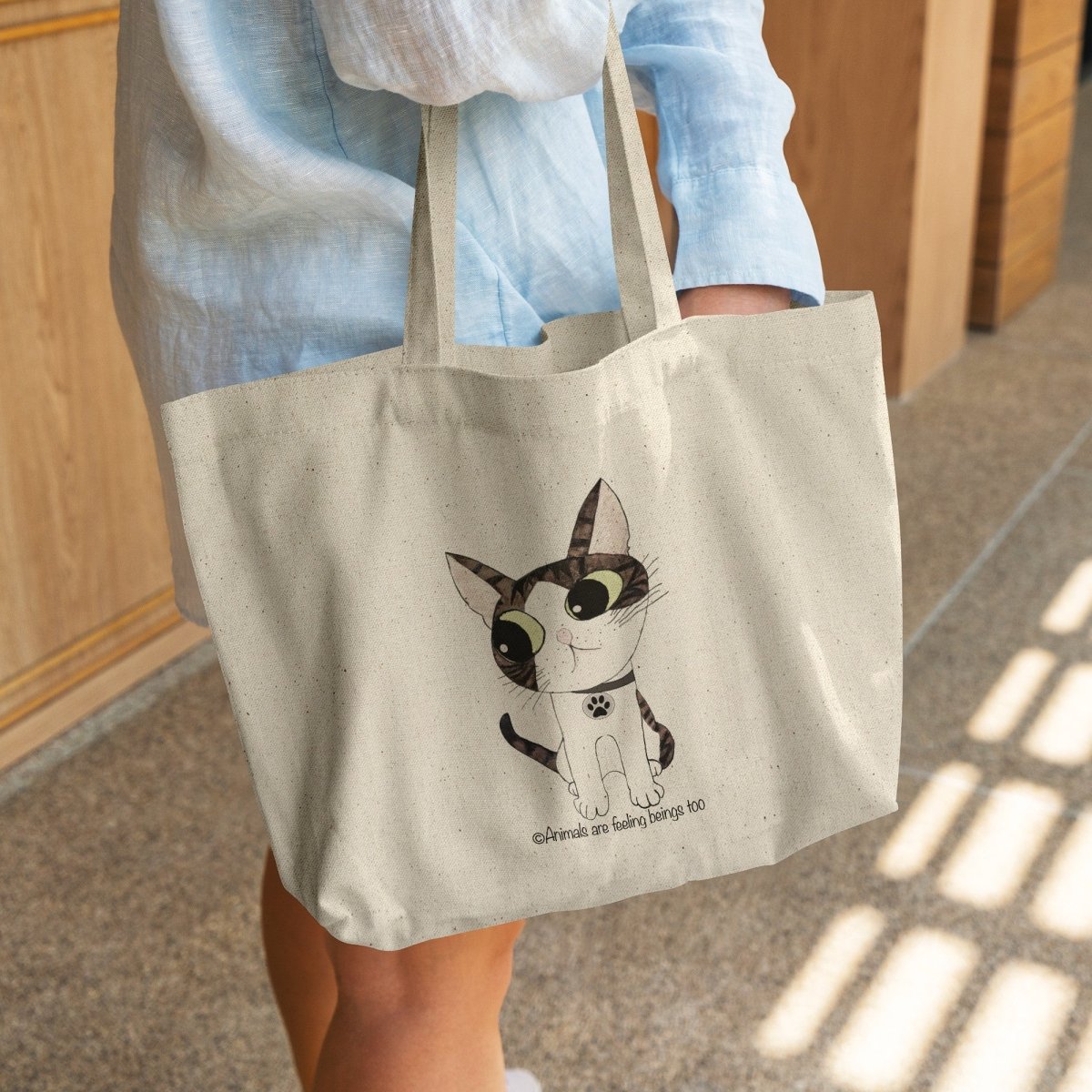 Cat Wagging Tail Rounded Canvas Tote Bag - BluSparkle