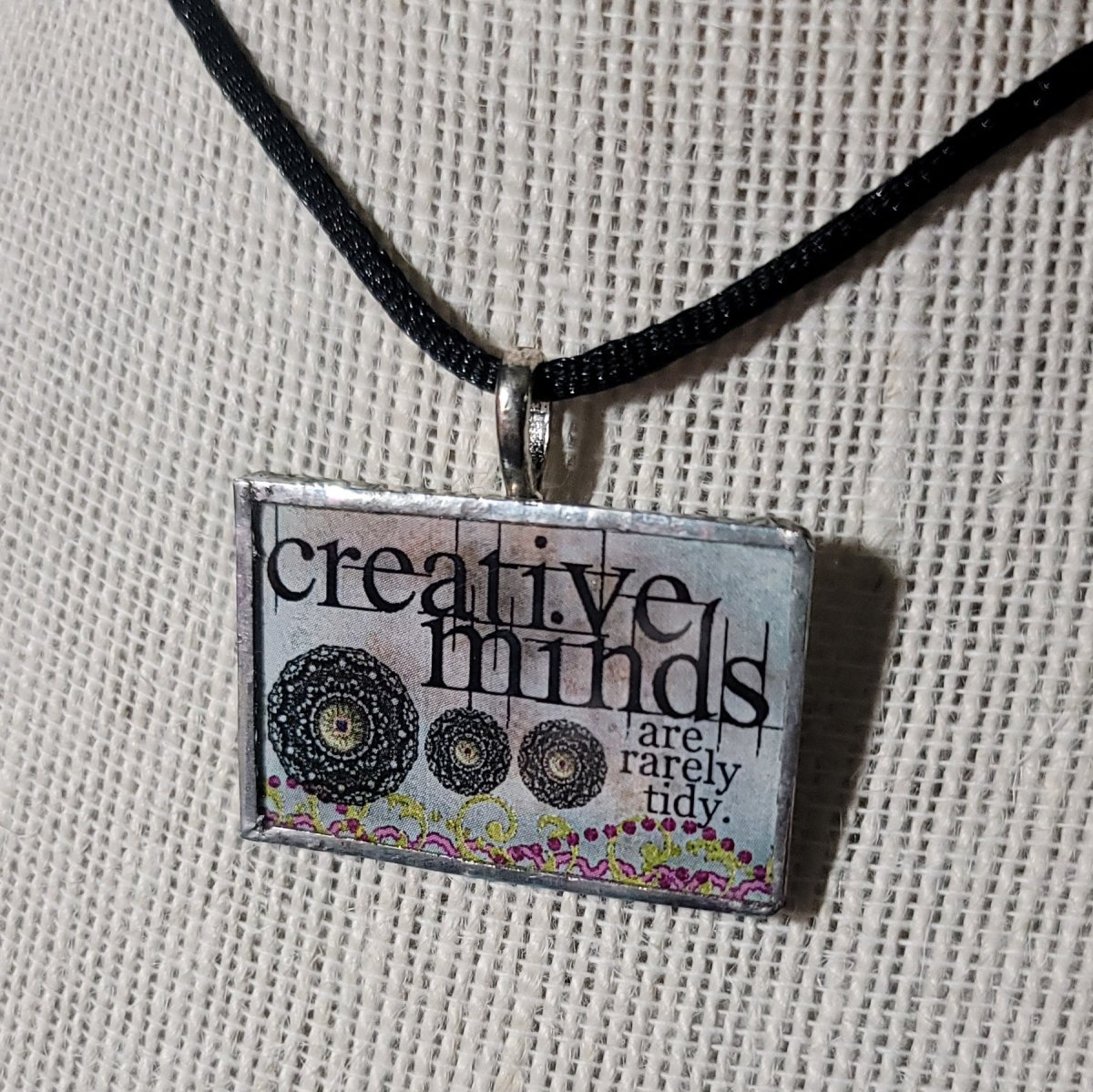 Creative Minds Are Rarely Tidy Handmade Stained - Glass Pendant - BluSparkle