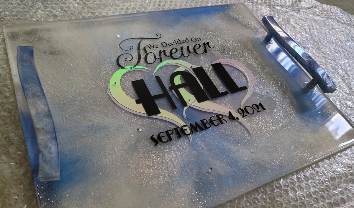 Custom Handmade 'We Decided On Forever' Resin Serving Tray (Hall) - BluSparkle