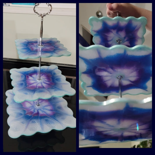 Custom Resin Peacock Colored Three - Tier Tray - BluSparkle