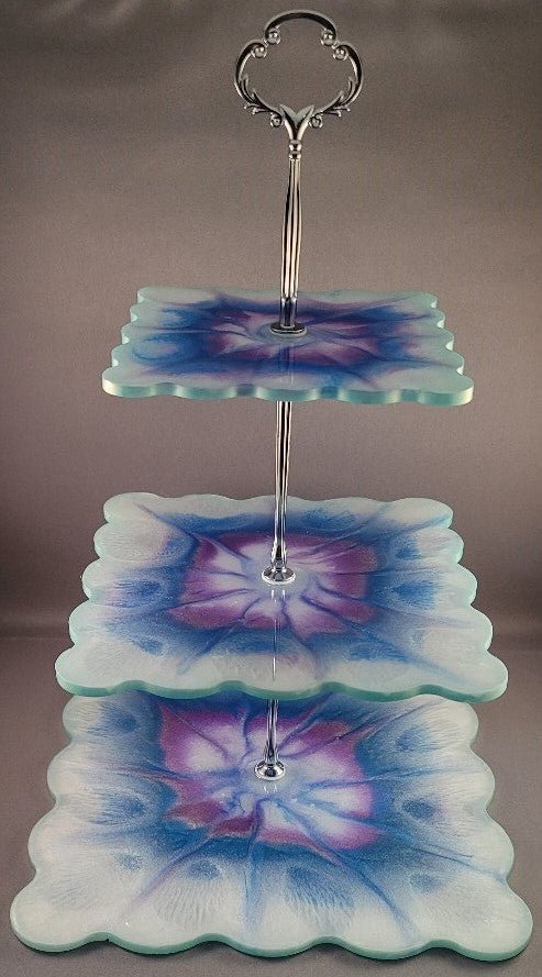 Custom Resin Peacock Colored Three - Tier Tray - BluSparkle