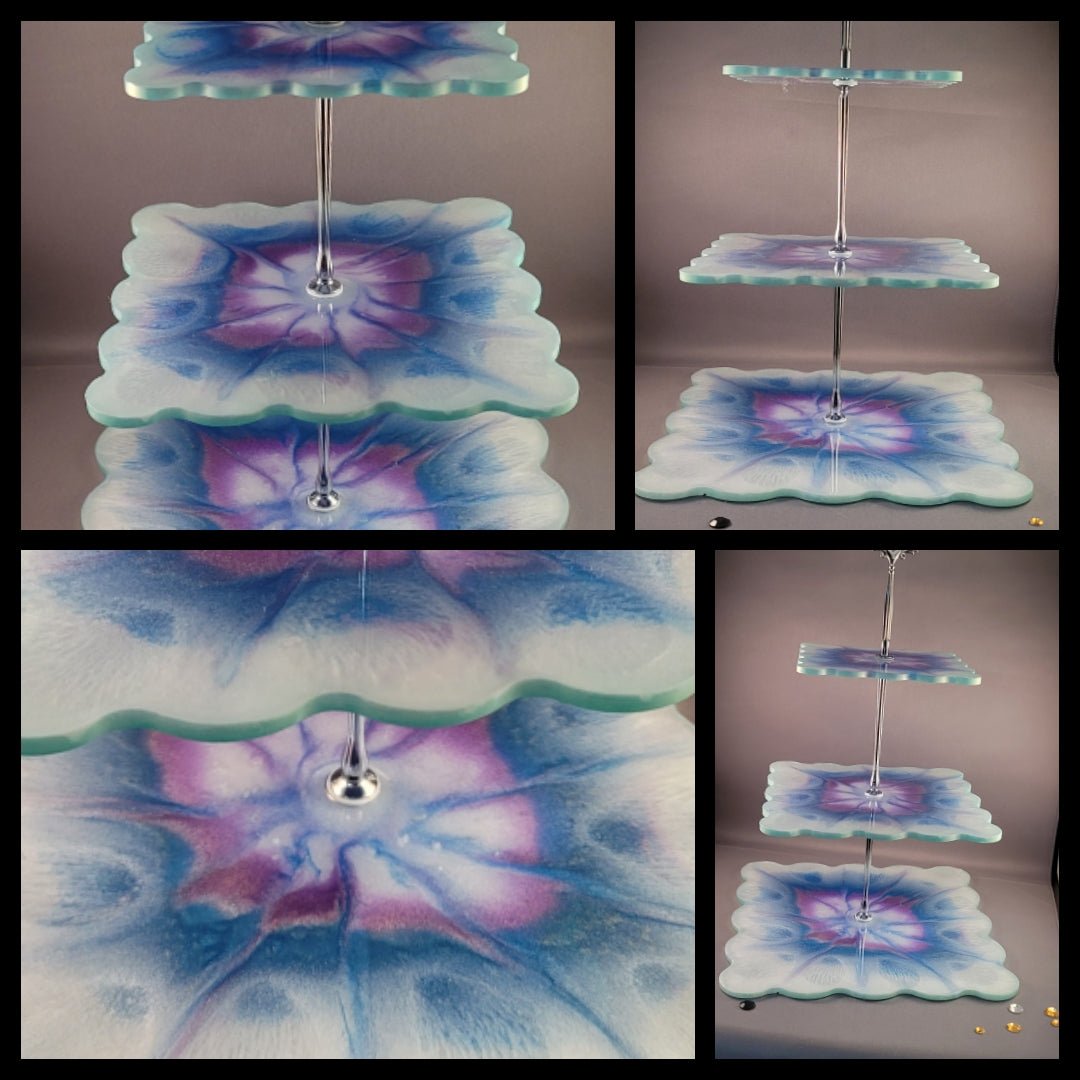 Custom Resin Peacock Colored Three - Tier Tray - BluSparkle