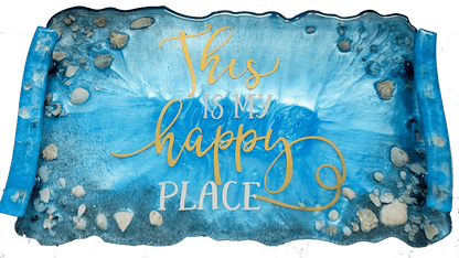 Custom Resin Seashell 'This Is My Happy Place' Tray - BluSparkle