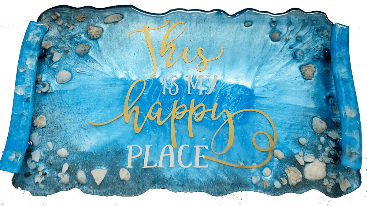 Custom Resin Seashell 'This Is My Happy Place' Tray - BluSparkle