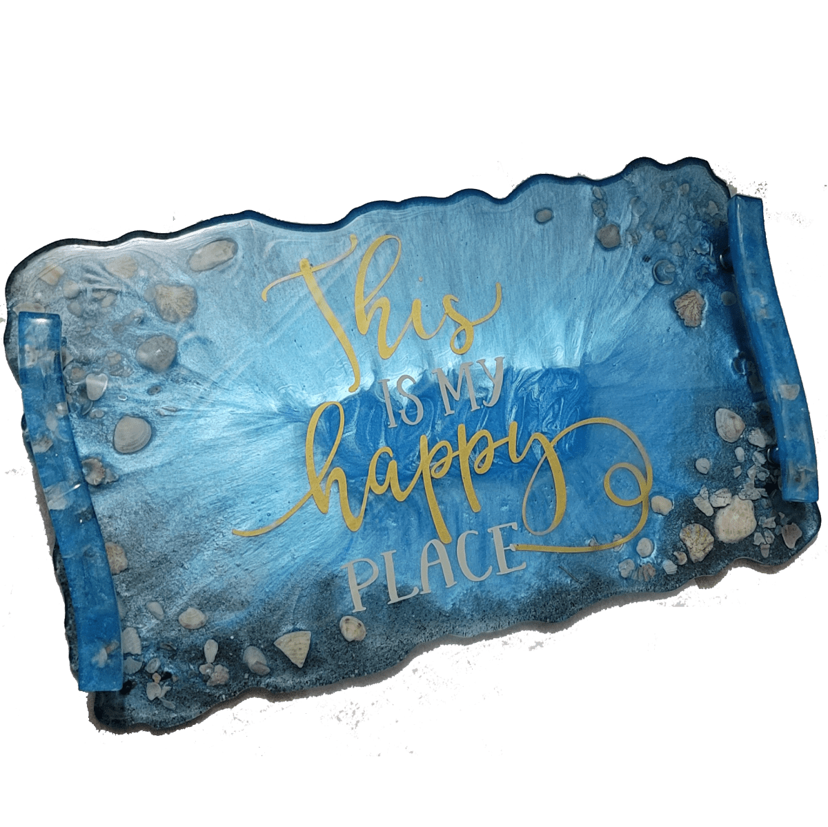 Custom Resin Seashell 'This Is My Happy Place' Tray - BluSparkle