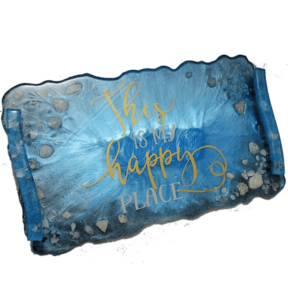 Custom Resin Seashell 'This Is My Happy Place' Tray - BluSparkle