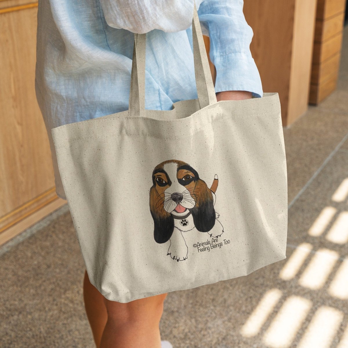 Dog Wagging Tail Rounded Canvas Tote Bag - BluSparkle