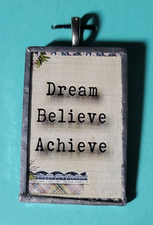 Dream, Believe, Achieve Handmade Stained - Glass Pendant - BluSparkle