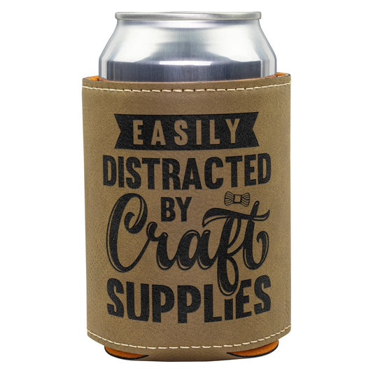 Easily Distracted By Craft Supplies Leatherette Beverage Holder - BluSparkle