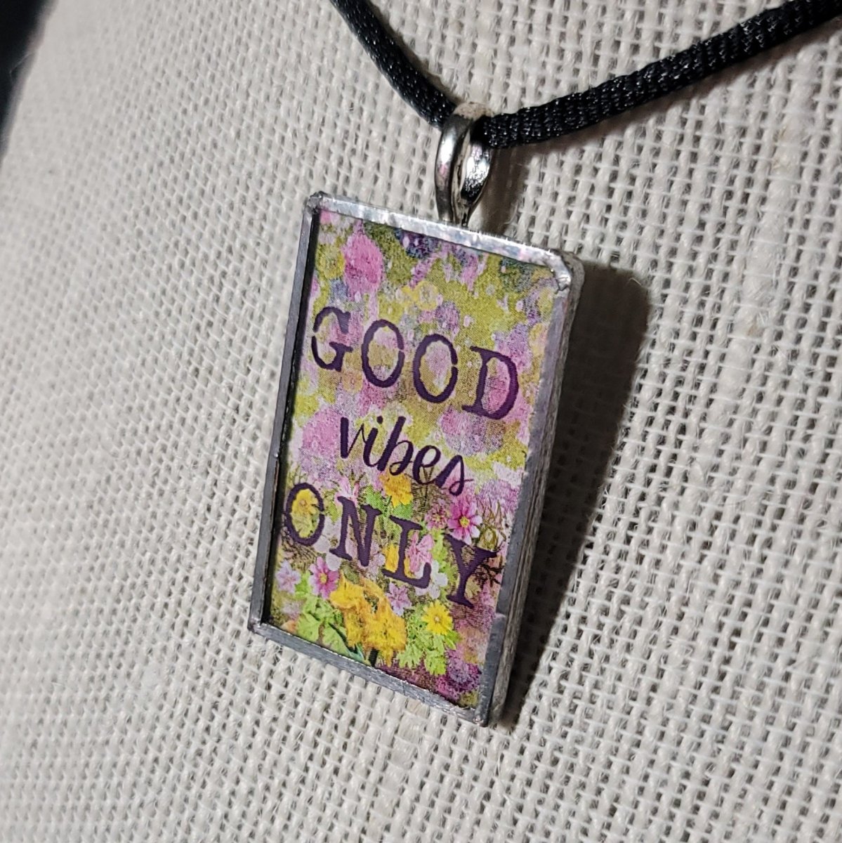 Good Vibes Only Handmade Stained - Glass Pendant - BluSparkle