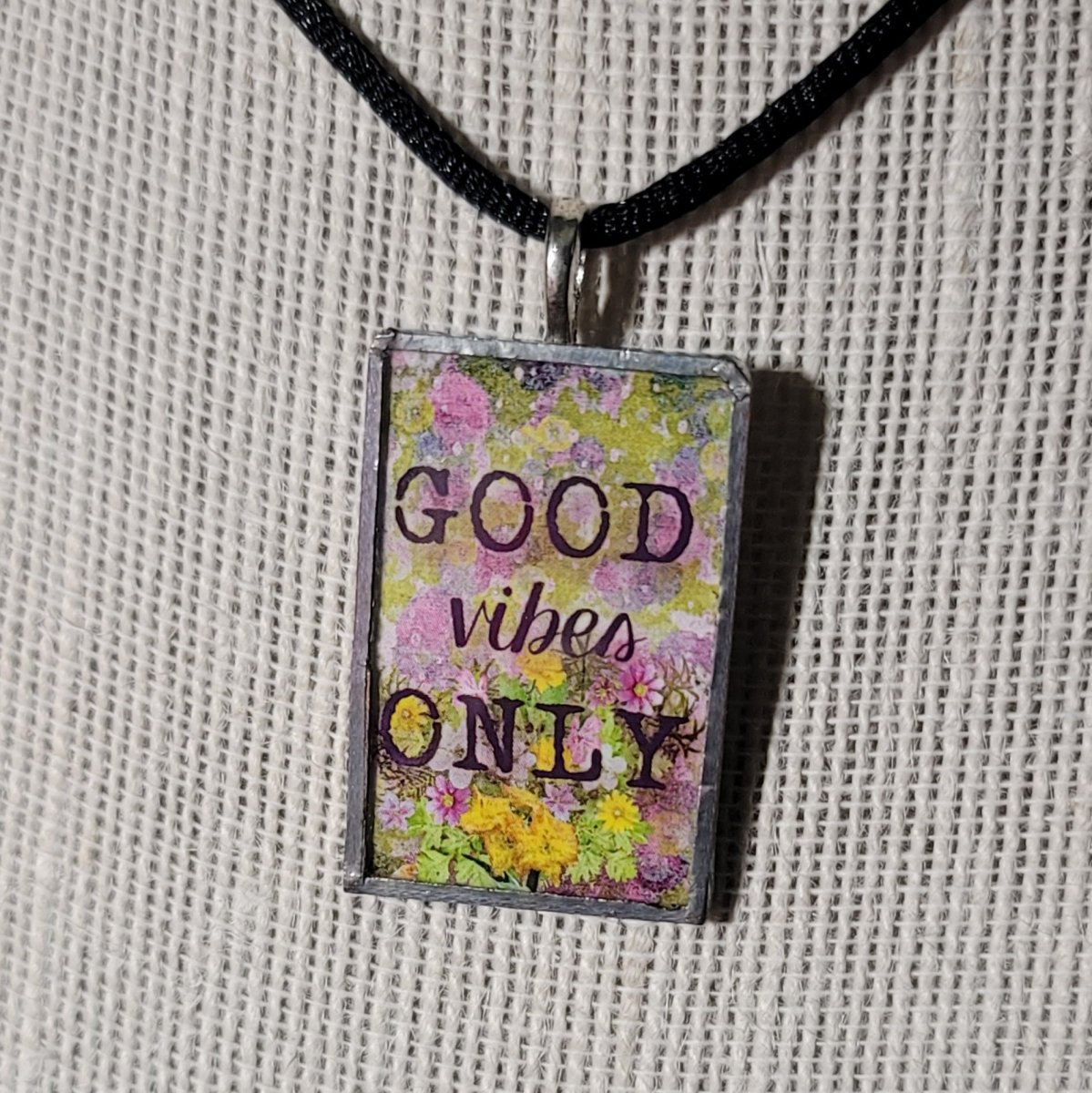 Good Vibes Only Handmade Stained - Glass Pendant - BluSparkle