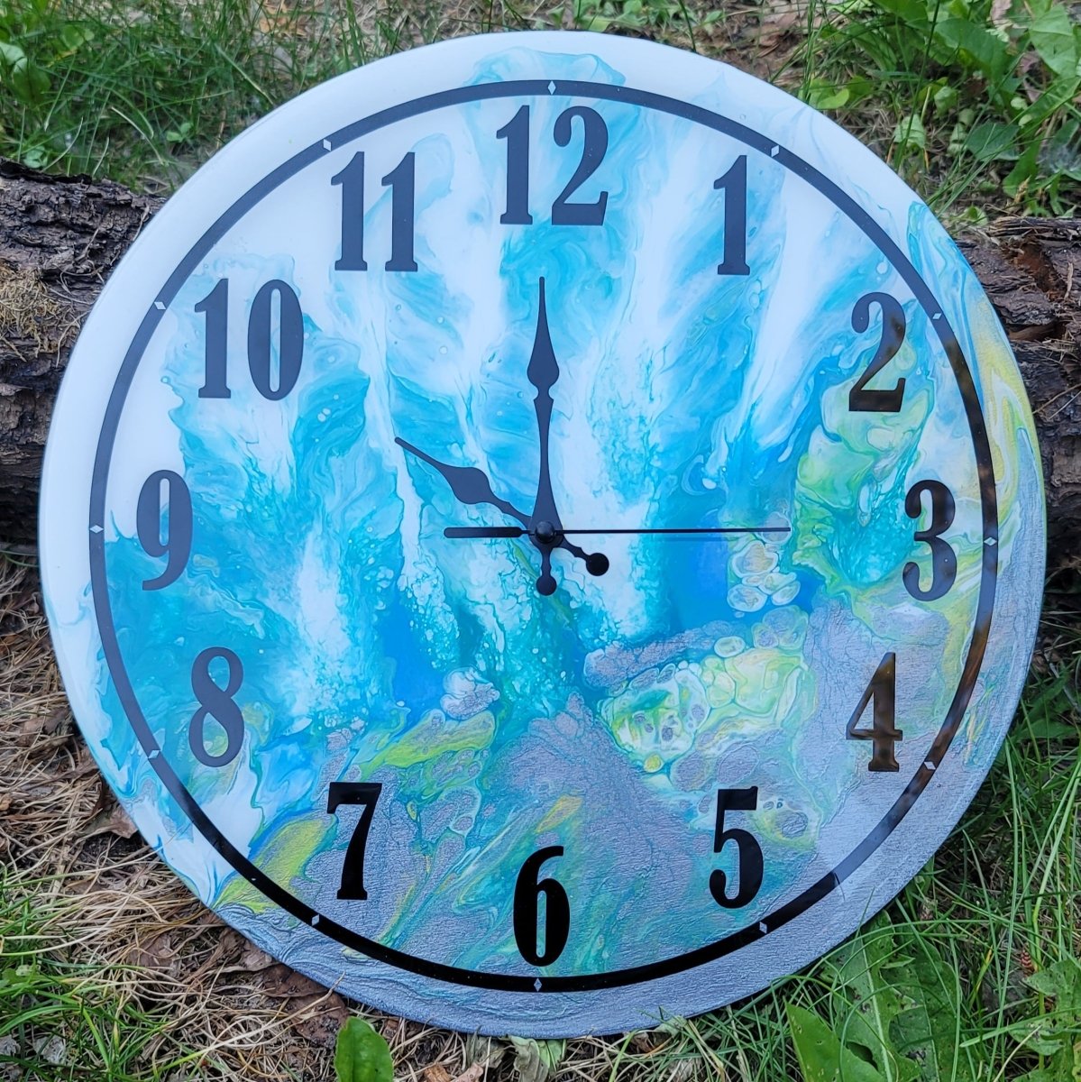 Handmade 12" Acrylic Fluid Art Wall Clock with Resin - BluSparkle