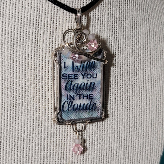 I Will See You Again In The Clouds Wire Wrapped Handmade Stained - Glass Pendant - BluSparkle