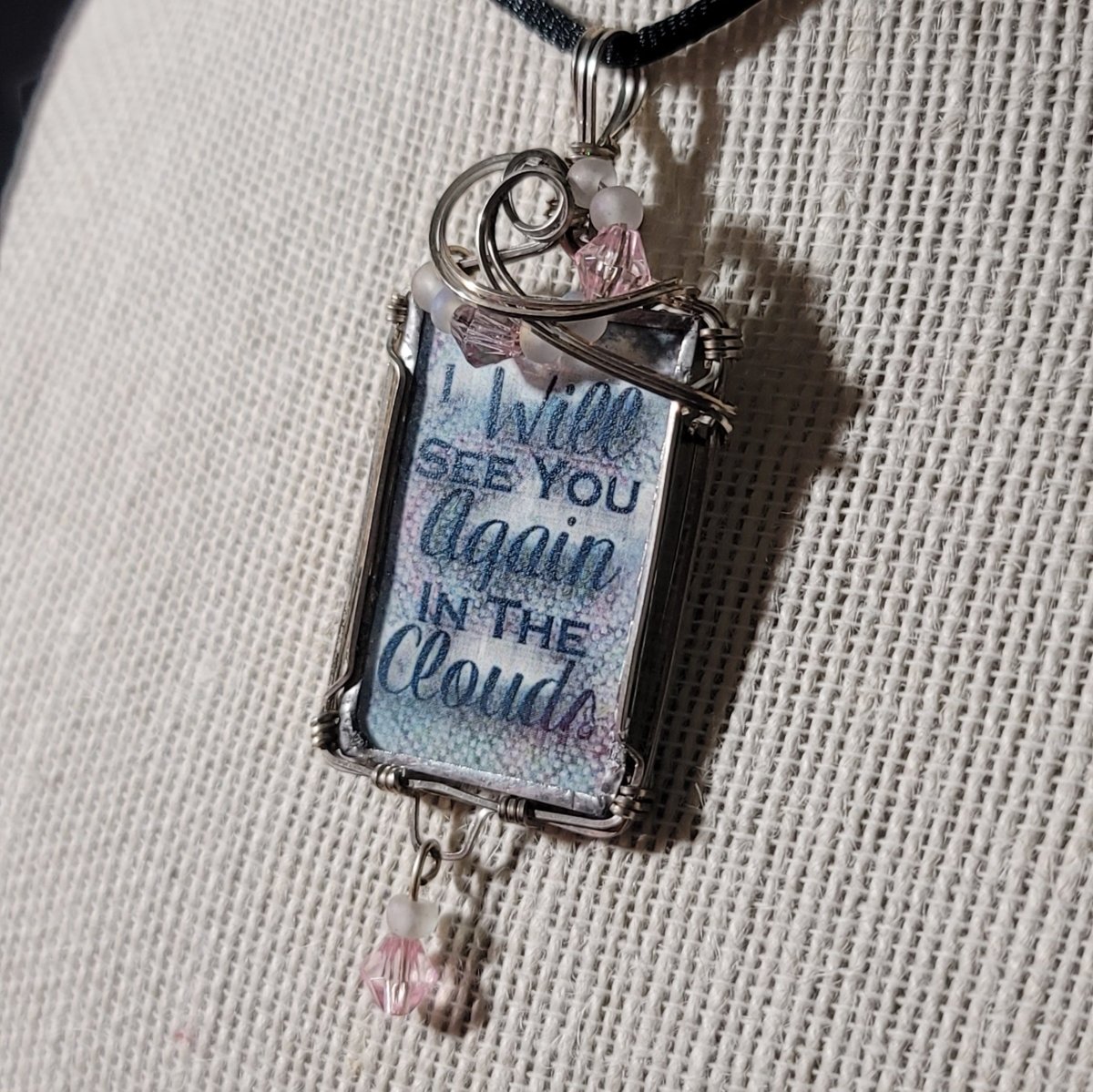 I Will See You Again In The Clouds Wire Wrapped Handmade Stained - Glass Pendant - BluSparkle