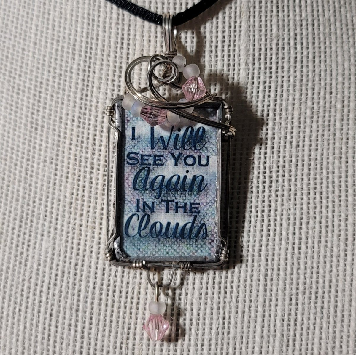 I Will See You Again In The Clouds Wire Wrapped Handmade Stained - Glass Pendant - BluSparkle