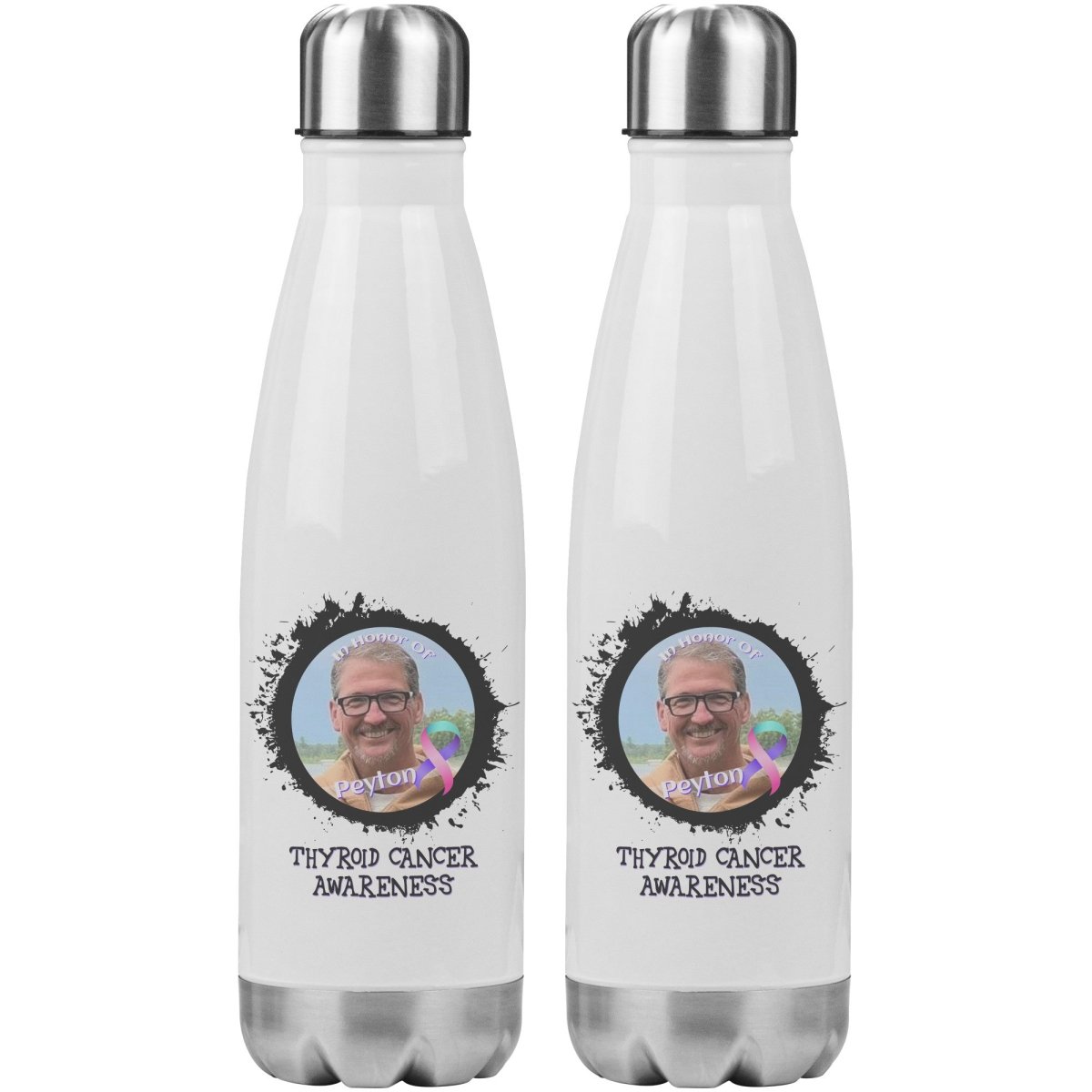 In Memory / In Honor of Thyroid Cancer Awareness 20oz Insulated Water Bottle |x| - BluSparkle