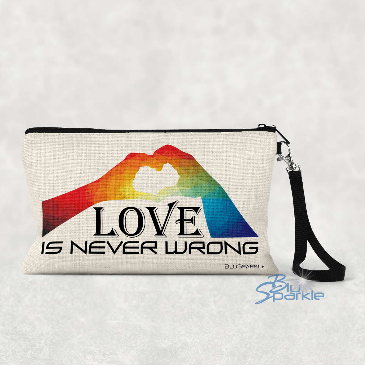 Love Is Never Wrong Canvas Pouch with Strap - BluSparkle