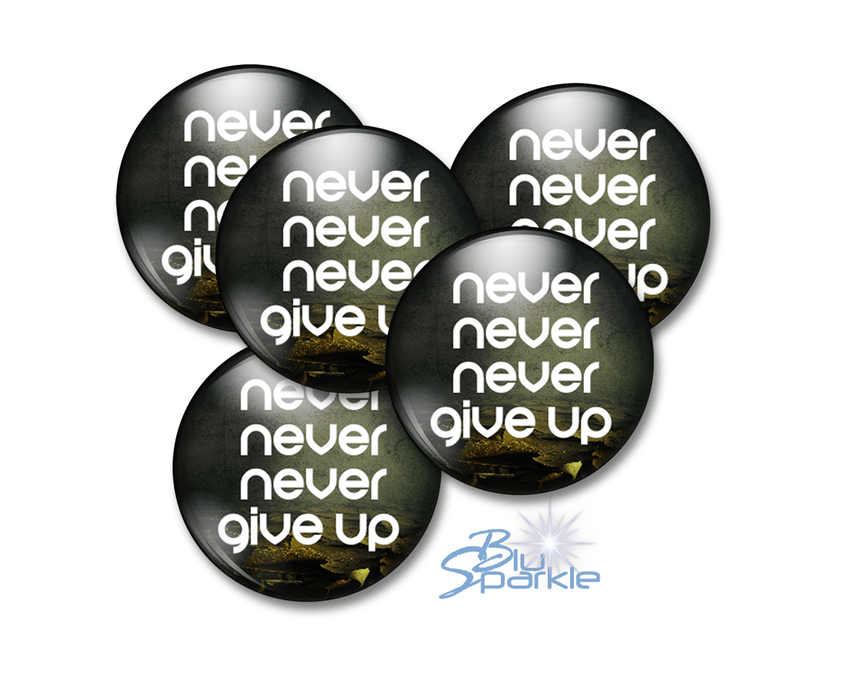 Never Never Never Give Up - Pinback Buttons - BluSparkle