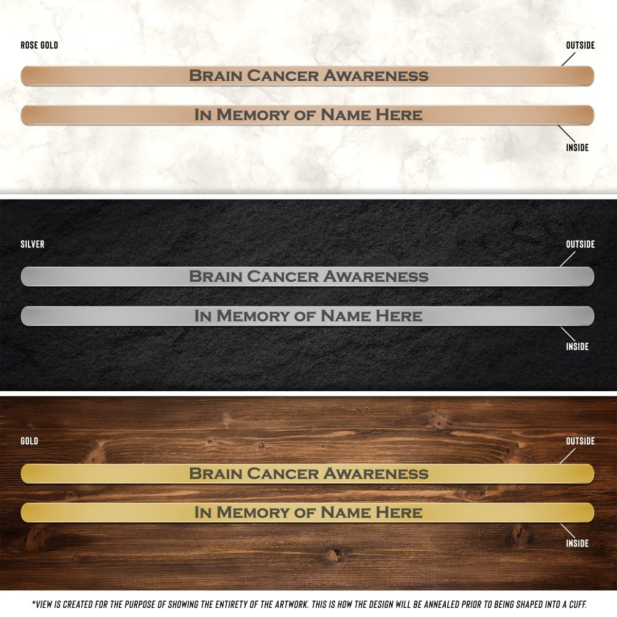 Personalized Brain Cancer Awareness Cuff Bracelet |x| - BluSparkle