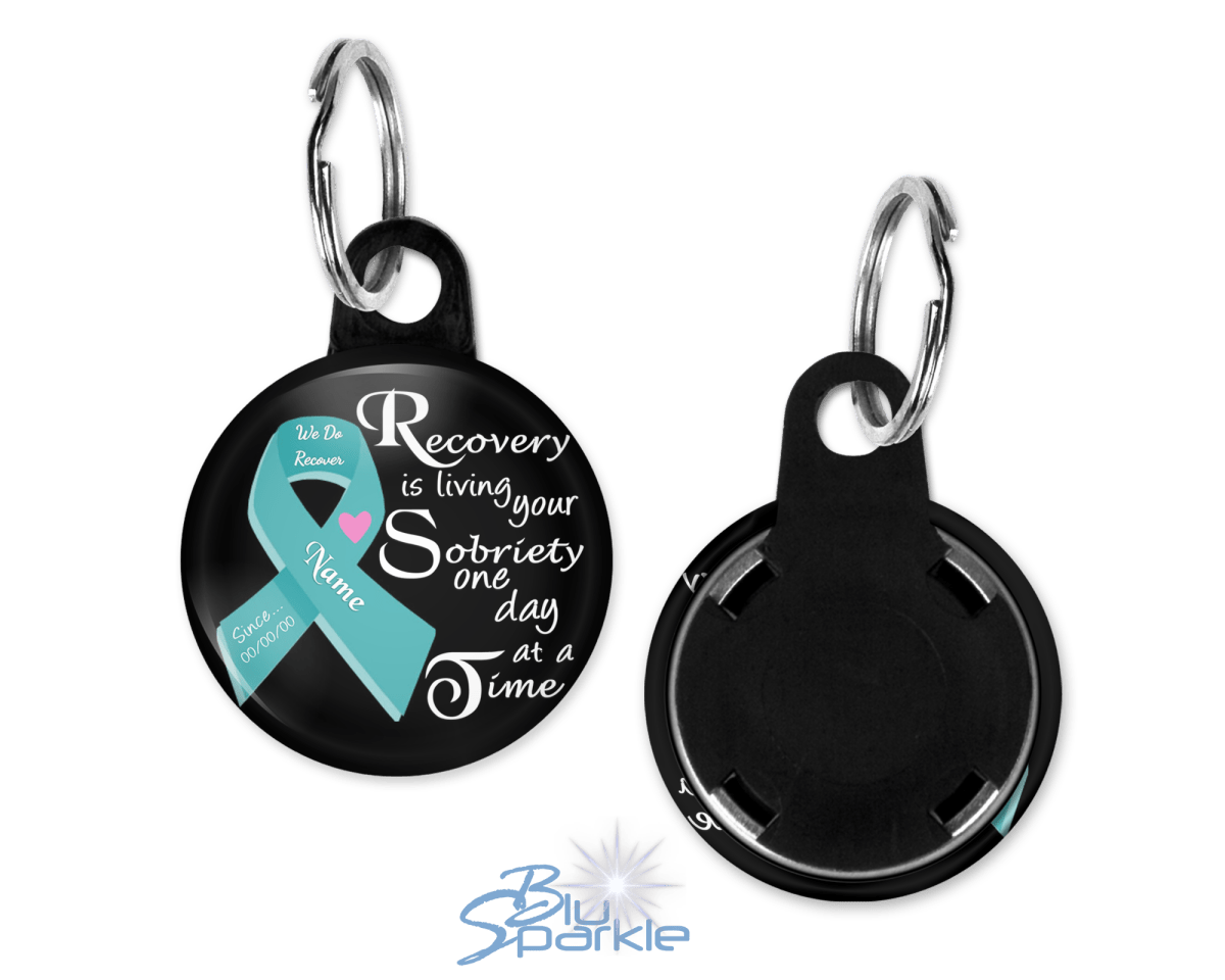 Personalized "Recovery is Living Your Sobriety One Day at a Time" Key Chains - BluSparkle