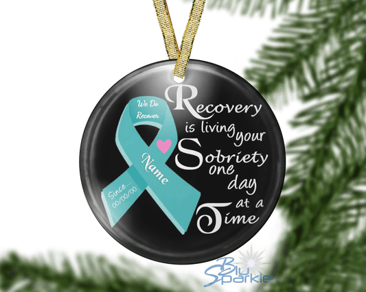 Personalized "Recovery is Living Your Sobriety One Day at a Time" Ornament - BluSparkle