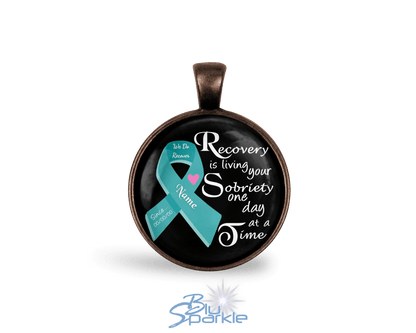 Personalized "Recovery is Living Your Sobriety One Day at a Time" Round Pendants - BluSparkle