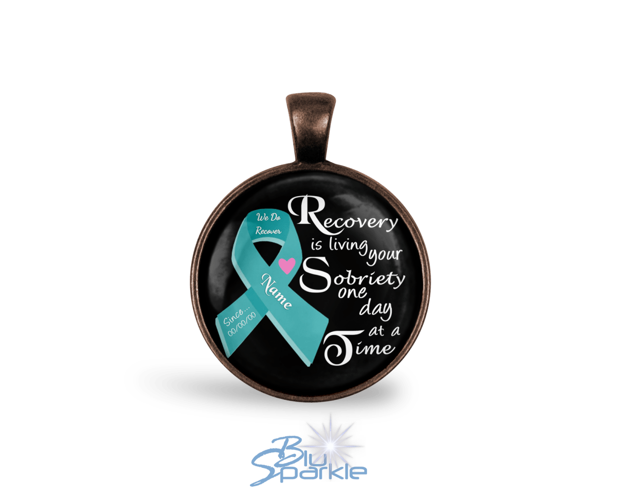 Personalized "Recovery is Living Your Sobriety One Day at a Time" Round Pendants - BluSparkle