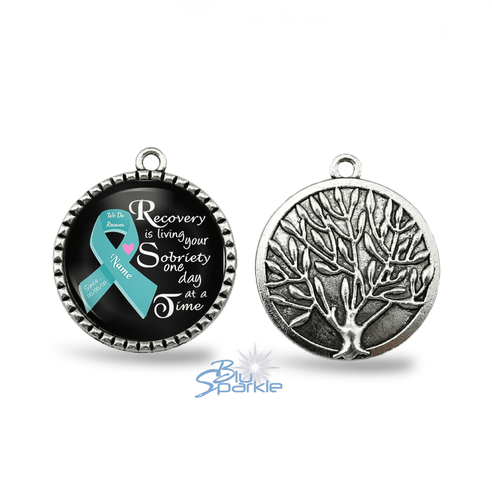 Personalized "Recovery is Living Your Sobriety One Day at a Time" Round Pendants - BluSparkle