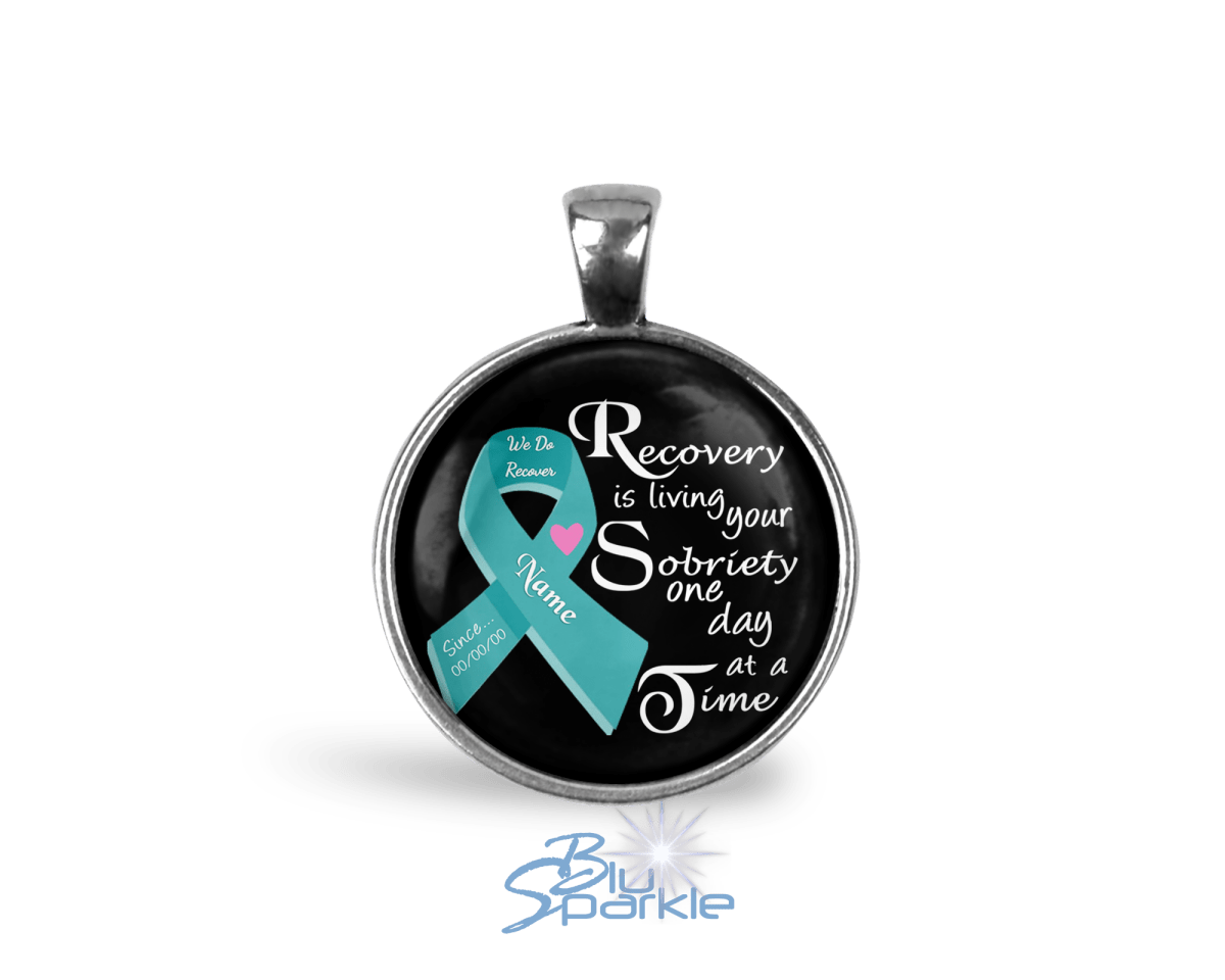 Personalized "Recovery is Living Your Sobriety One Day at a Time" Round Pendants - BluSparkle