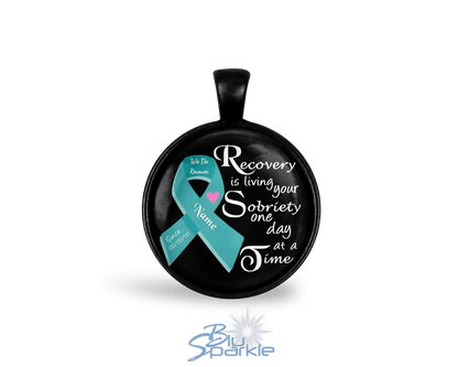 Personalized "Recovery is Living Your Sobriety One Day at a Time" Round Pendants - BluSparkle