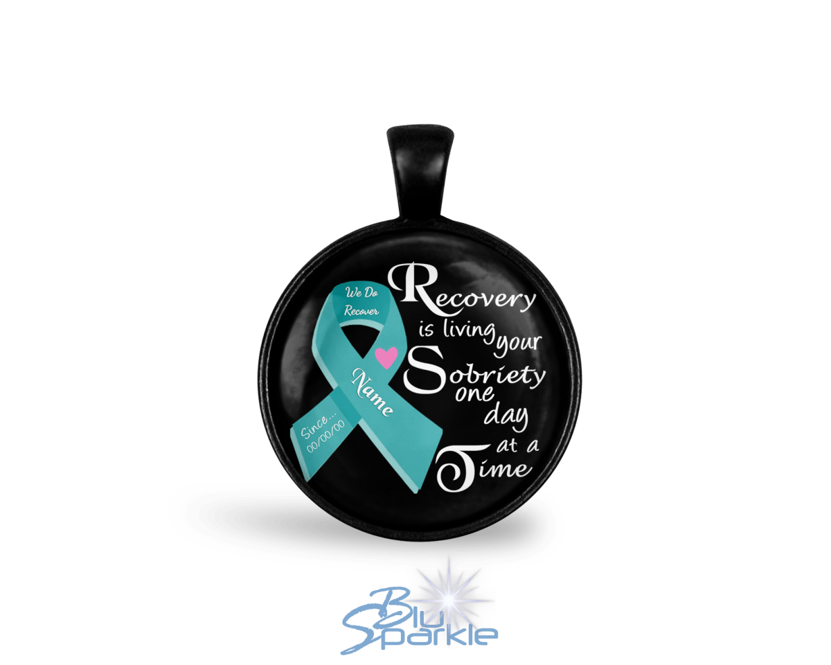 Personalized "Recovery is Living Your Sobriety One Day at a Time" Round Pendants - BluSparkle