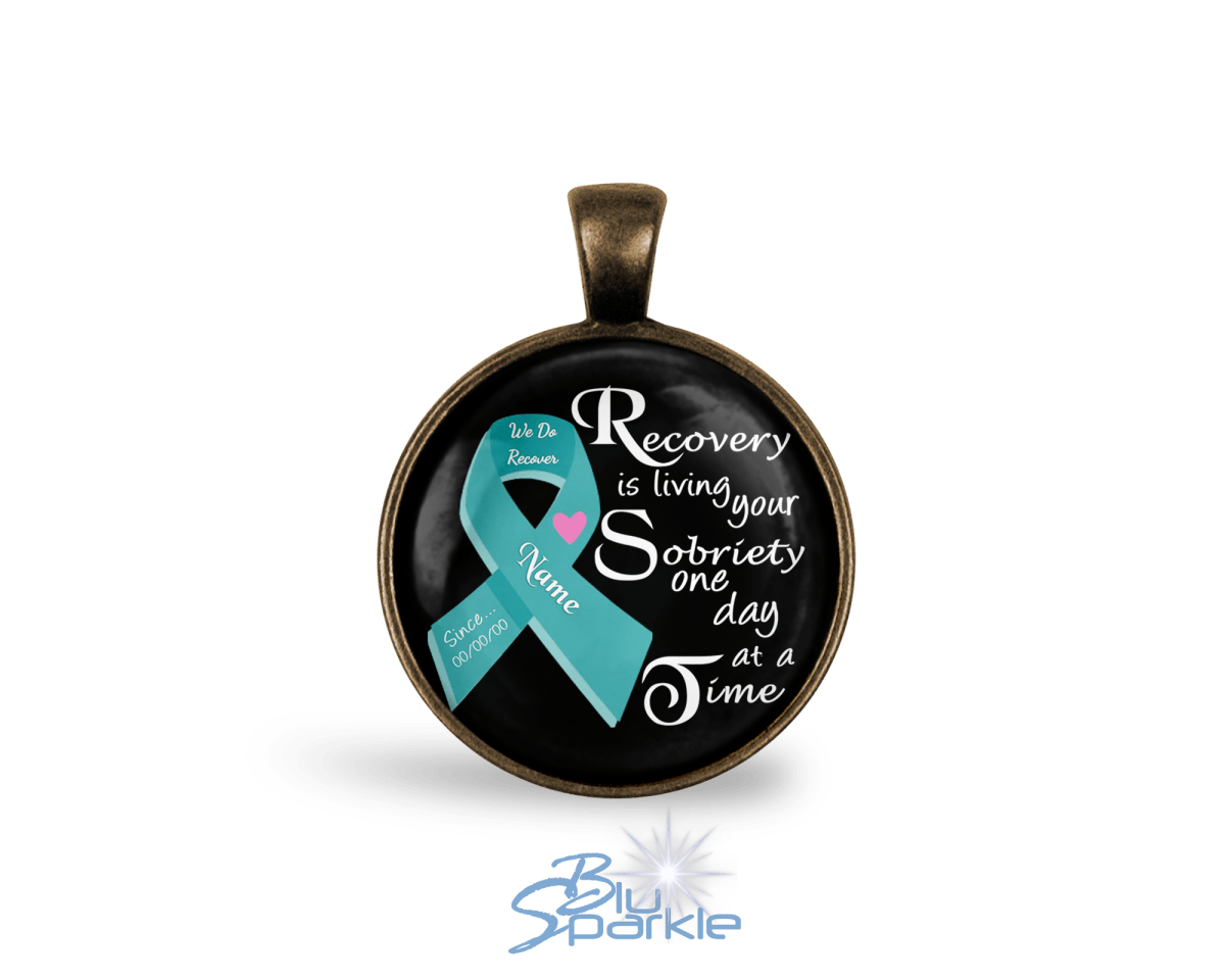 Personalized "Recovery is Living Your Sobriety One Day at a Time" Round Pendants - BluSparkle