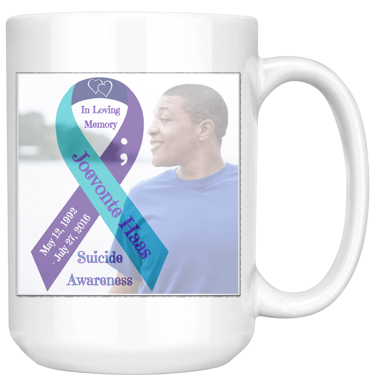 Personalized Suicide Awareness Ribbon & Photo Mug - BluSparkle