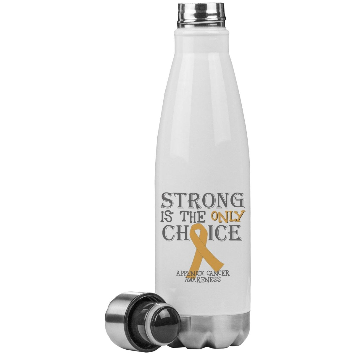 Strong is the Only Choice - Appendix Cancer Awareness 20oz Insulated Water Bottle - BluSparkle