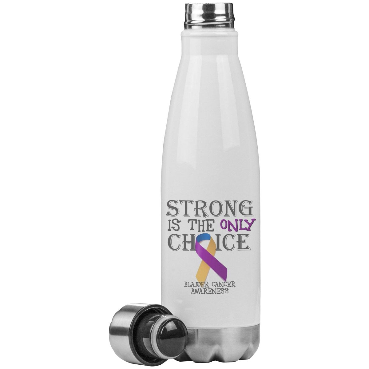 Strong is the Only Choice - Bladder Cancer Awareness 20oz Insulated Water Bottle - BluSparkle